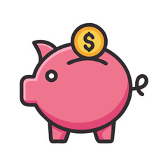 Pink piggy bank with golden dollar coin on top representing savings and financial success