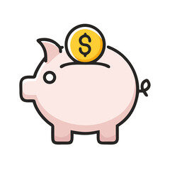 Piggy bank with gold coin illustration against a black background