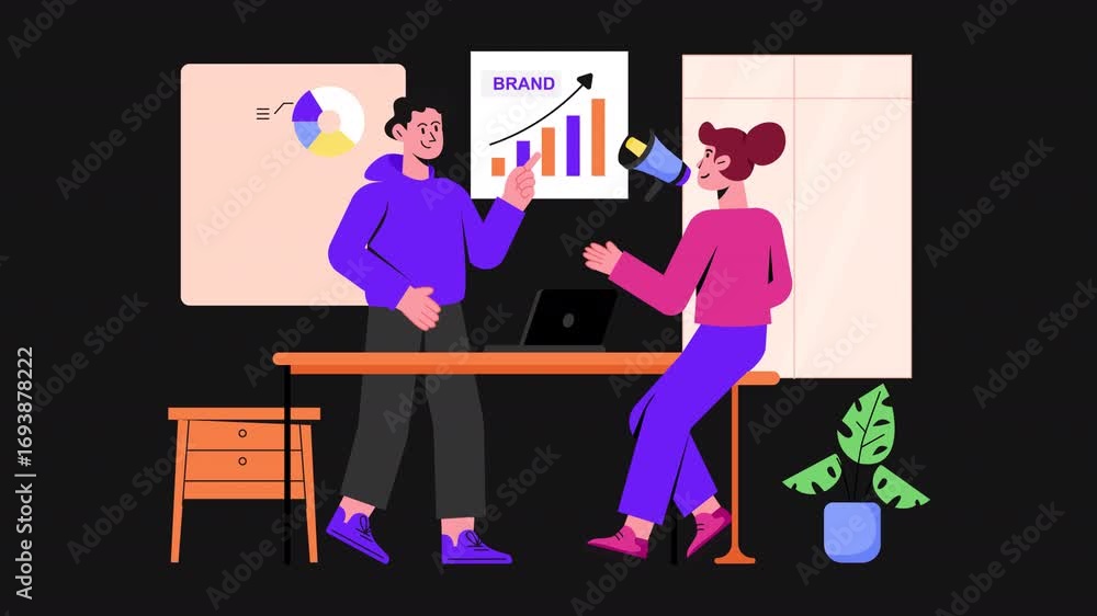 Poster marketing team working together 2d motion graphics animation alpha channel