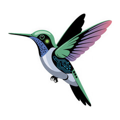 Obraz premium Vibrant iridescent hummingbird in flight with colorful wings isolated on transparent background