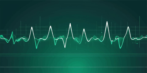 Obraz premium A medical monitor displays a vibrant green line tracing a healthy heartbeat's pulse wave, illustrating life's vital rhythm
