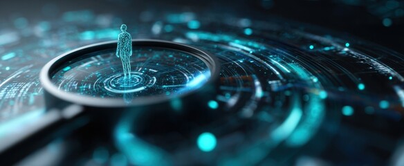 The Magnifying Glass Revealing a Holographic Human in Futuristic Digital Interface