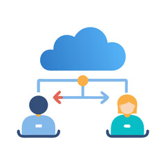 Cloud-Based Communication Flow Between Two People with Central Node on Black Background