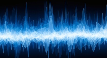 Blue abstract waveform with glowing light on black background