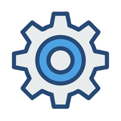 Isolated cogwheel illustration in light gray and blue tones representing settings and functionality