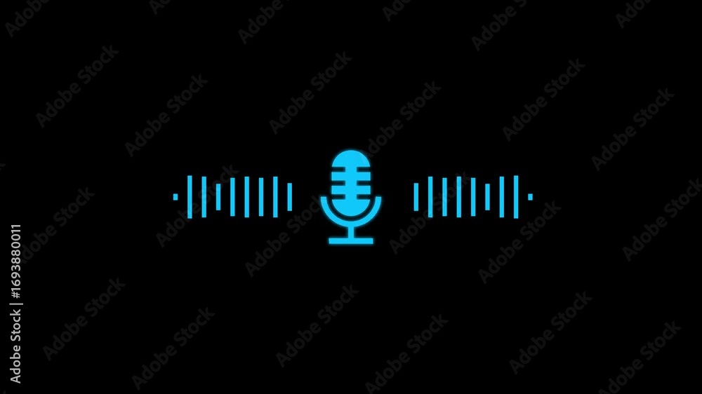Poster podcast audio visualizer microphone with sound wave animation on a black background