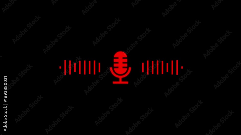 Poster Microphone icon with audio waveforms animated on black background ideal for podcasting