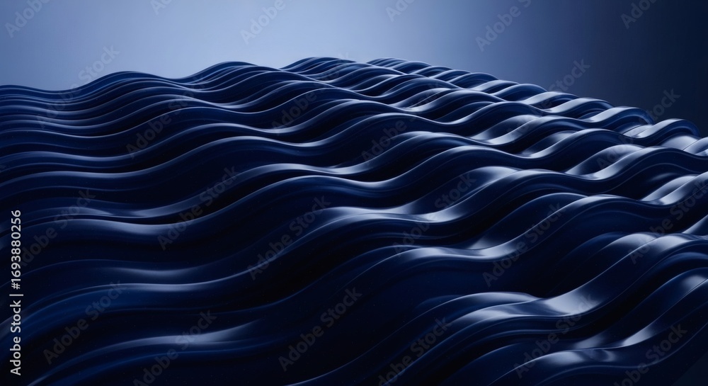 Wall mural dark blue wavy lines with subtle lighting creating a smooth flowing texture