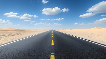 Fototapeta premium Open Road A Journey Through the Desert Under a Clear Blue Sky, Endless Horizons