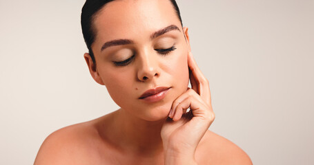 Beauty, cosmetics and dermatology with woman in studio for collagen, hydration or vitamin c....