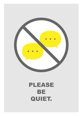 会話禁止を示す静かにしてくださいの注意サインポスター 吹き出し 図記号 アイコン マーク 禁止標識 デザイン