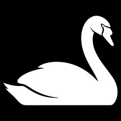 Flat black silhouette of a swan, minimal vector style, white background.
