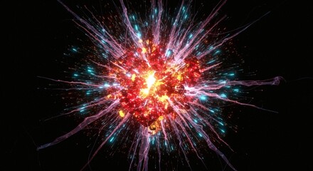 Fototapeta premium Explosive abstract energy burst with glowing particles and tendrils