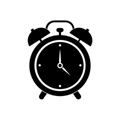 Illustration of a classic alarm clock icon on transparent background silhouette
