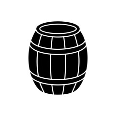 Illustration of a wooden barrel in black on transparent background silhouette