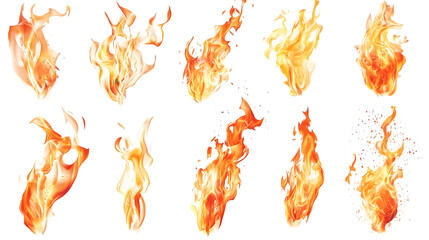  A collection of various fiery torches flames and burning elements isolated on a transparent background 