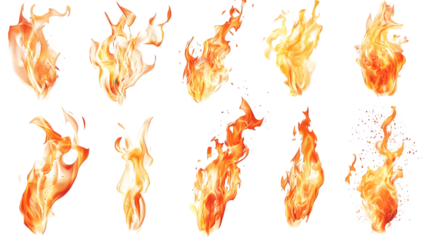  A collection of various fiery torches flames and burning elements isolated on a transparent background 