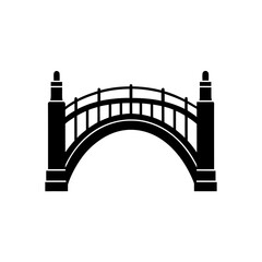 Silhouette of an arched pedestrian bridge on transparent background