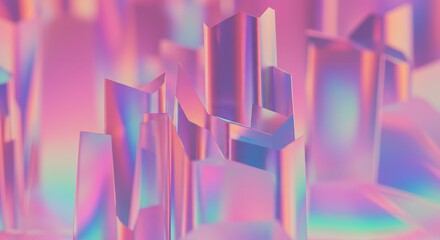 Captivating holographic crystals shimmer with vibrant iridescent light, creating a modern, abstract background for dynamic designs