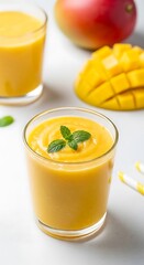 Mango smoothie glass with fresh fruit