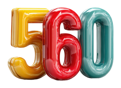 Colorful balloon numbers 560 celebration event bright fun isolated on transparent background