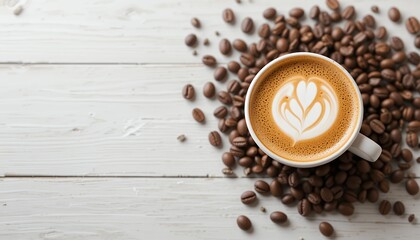 A stylish coffee shop banner featuring a cup of hot cappuccino