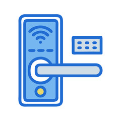 Modern blue smart door lock with wifi symbol and keypad technology illustration