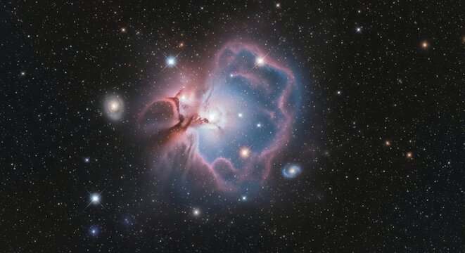 NGC 2024 Nebula and nearby galaxies in deep space