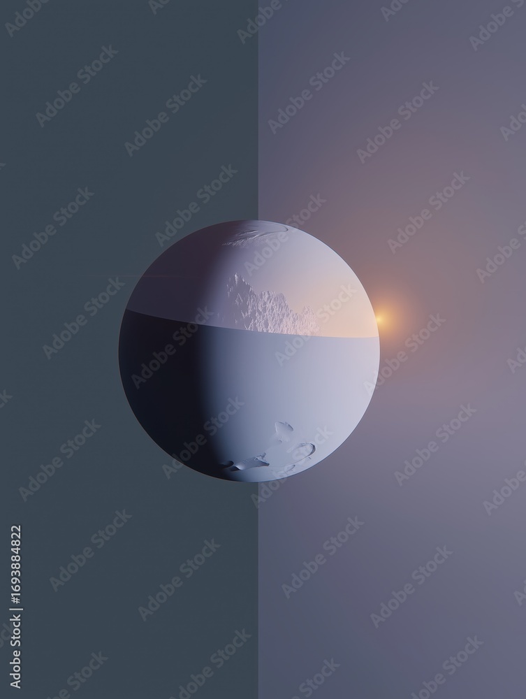Poster digital illustration of a sphere with a gradient effect. the sphere is in the center of the image, w