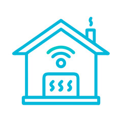 Smart Home Technology: Icon Depicting a Connected House with Heating and Wireless Signals