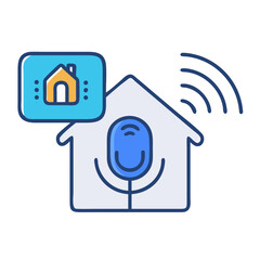 Smart Home Voice Control Icon Featuring Home, Microphone, and Wifi Symbols
