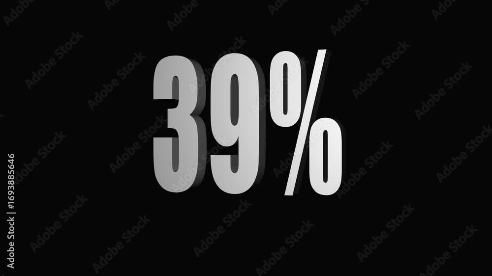 Poster abstract composition of text and shapes featuring the percentage symbol on black background