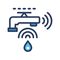 Smart water tap icon showing water droplet with wifi symbol against black background