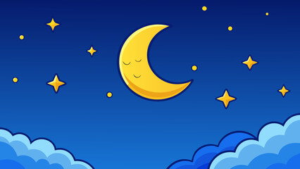 Cartoon moon and stars night sky crescent moon