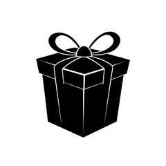 Black gift box with ribbon bow on transparent background silhouette