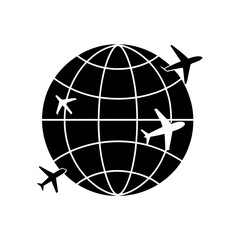 Planes flying around the world on transparent background silhouette