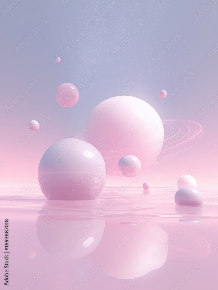 Poster abstract digital art piece with a pink and purple gradient background. in the center of the image, t