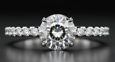 Close-up showcases the radiant sparkle of a diamond engagement ring set against a dark backdrop