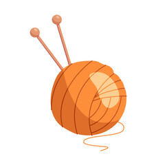 Wool ball and knitting needles isolated on white. Tools and materials for handicrafts. Vector illustration.