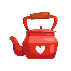 Red teapot isolated on white. Kitchen utensil. Clip art. Flat vector illustration.