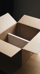 Open cardboard box isolated on dark background
