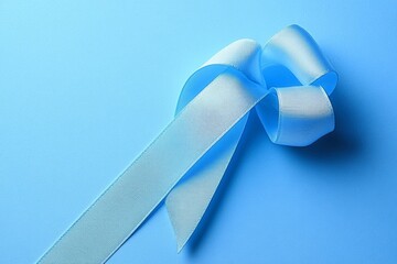 Blue Bow Ribbon on Gradient Background in Top-Down Flat Lay satin background