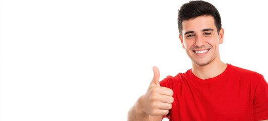 The Young Man Giving a Thumbs Up and Smiling on White Background