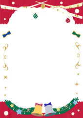 Vertical Christmas frame with birch branches bells ornaments and festive decorations