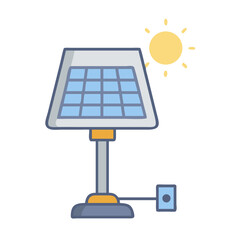 Illustration of a solar panel with the sun shining on a black background.