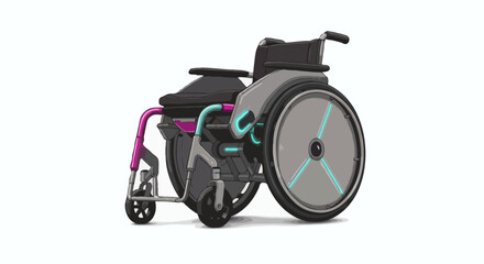 Side view of a futuristic and stylish mobility wheelchair with vibrant color accents isolated on a white background