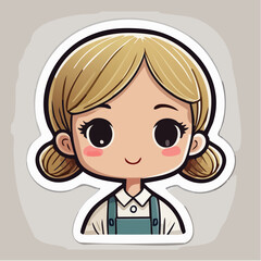 Obraz premium Cute Blonde Girl Cartoon Sticker Illustration