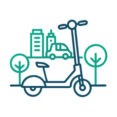 Line Art Scooter with City and Nature Scenery Promoting Eco-Friendly Transportation