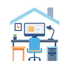 Home Office Setup Flat Vector Illustration for Remote Work and Productivity