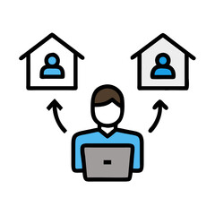 Remote Work Illustration: Digital Nomad Connecting with Colleagues from Home, Graphic Style